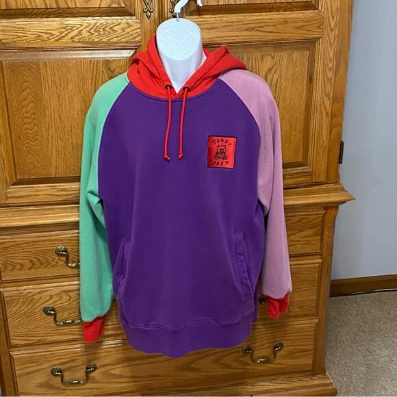 TEDDY FRESH Sweatshirt Mens Large Hoodie Color Block Hooded Pockets Multicolor - Picture 12 of 16